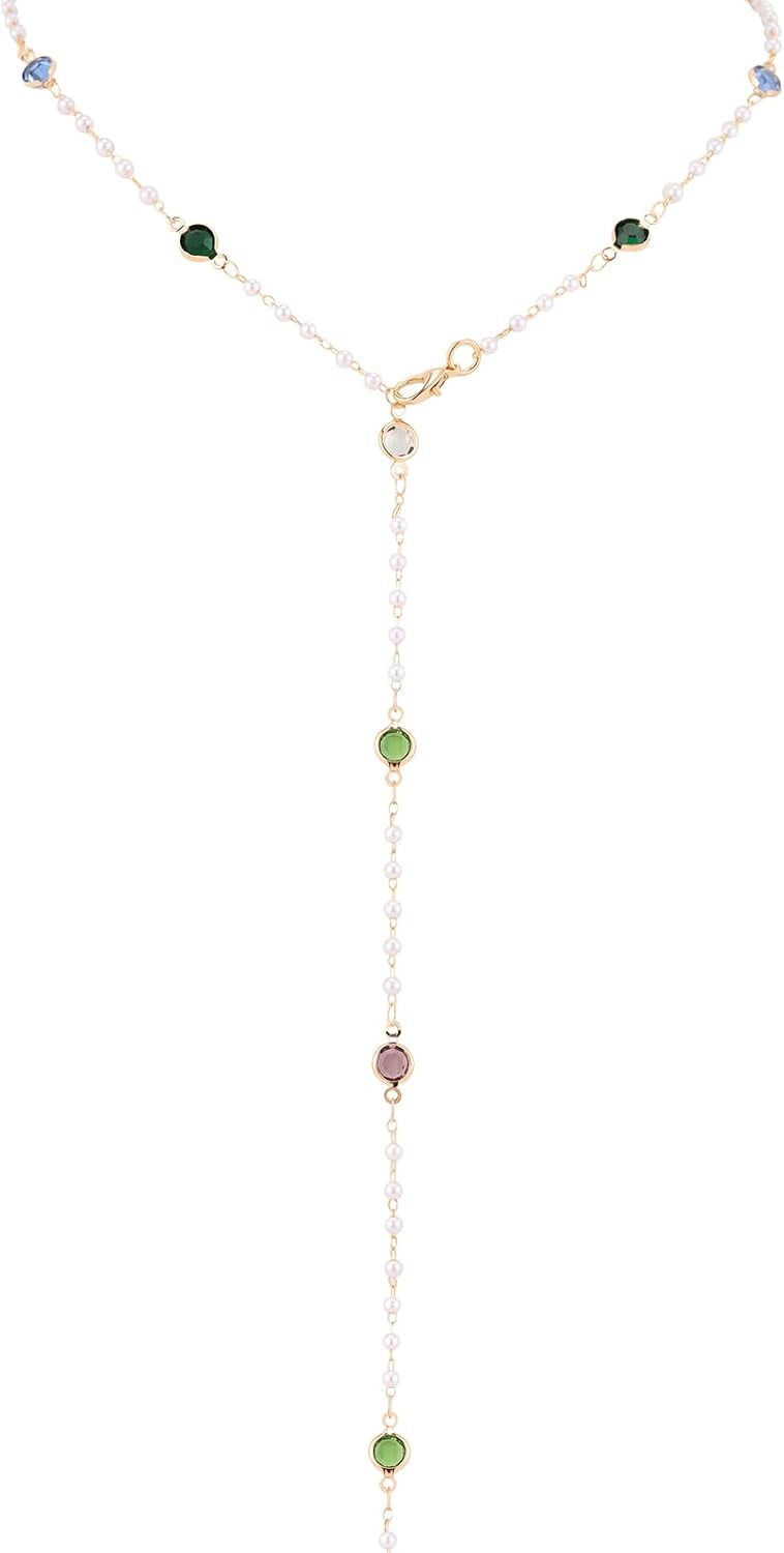 KURTCB Rhinestone Necklace for Women Boho Long Y Lariat Necklace Colorful Summer Beach Jewelry - Image 1